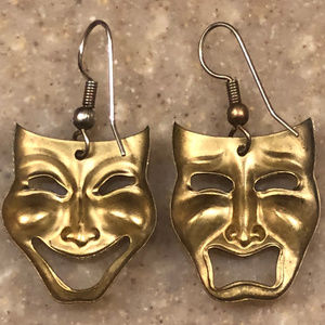 Goldtone Theatre Masks Earrings